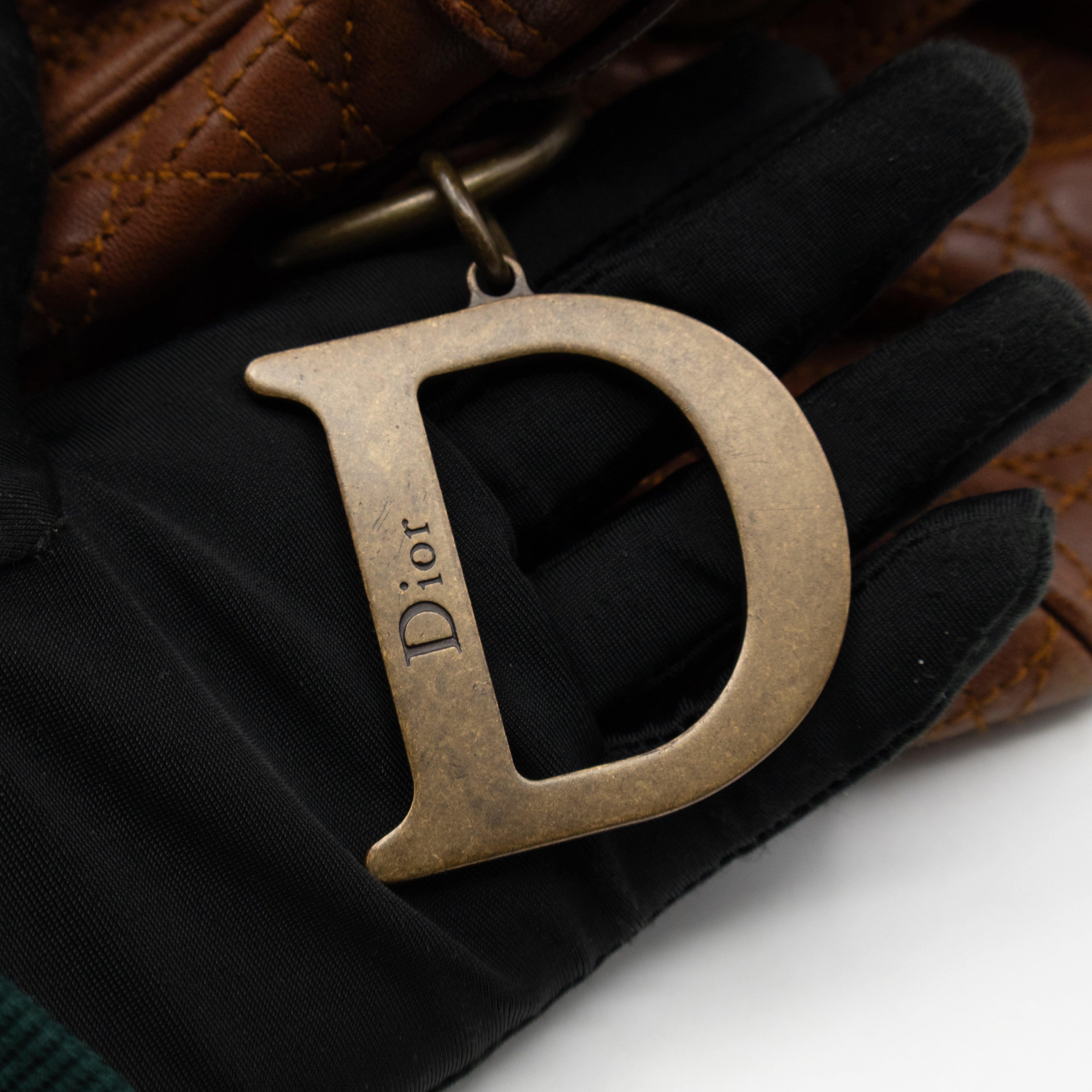 Cannage Quilted Shoulder Bag Brown Leather