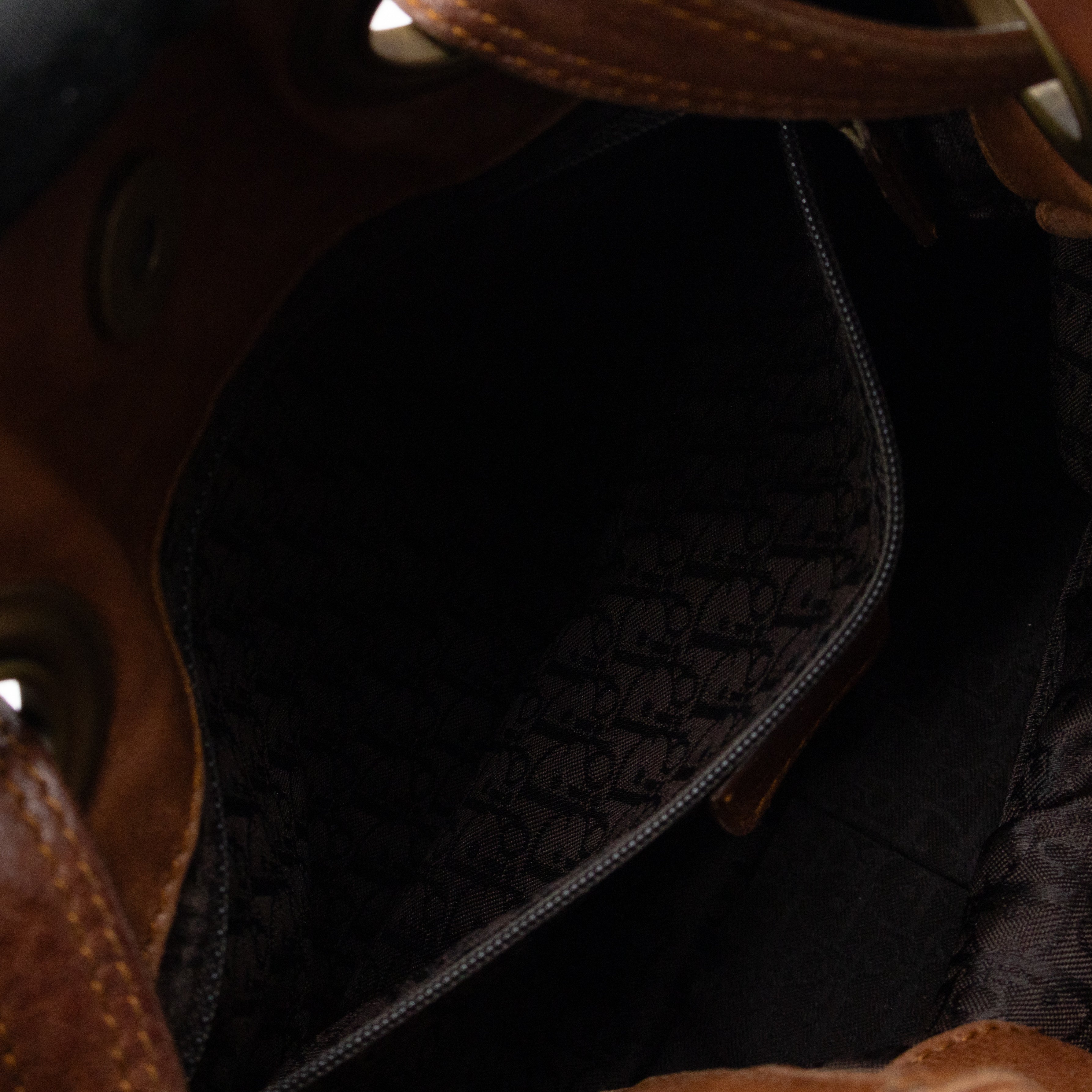 Cannage Quilted Shoulder Bag Brown Leather