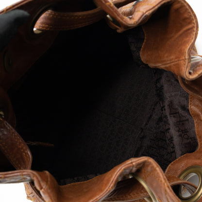 Cannage Quilted Shoulder Bag Brown Leather