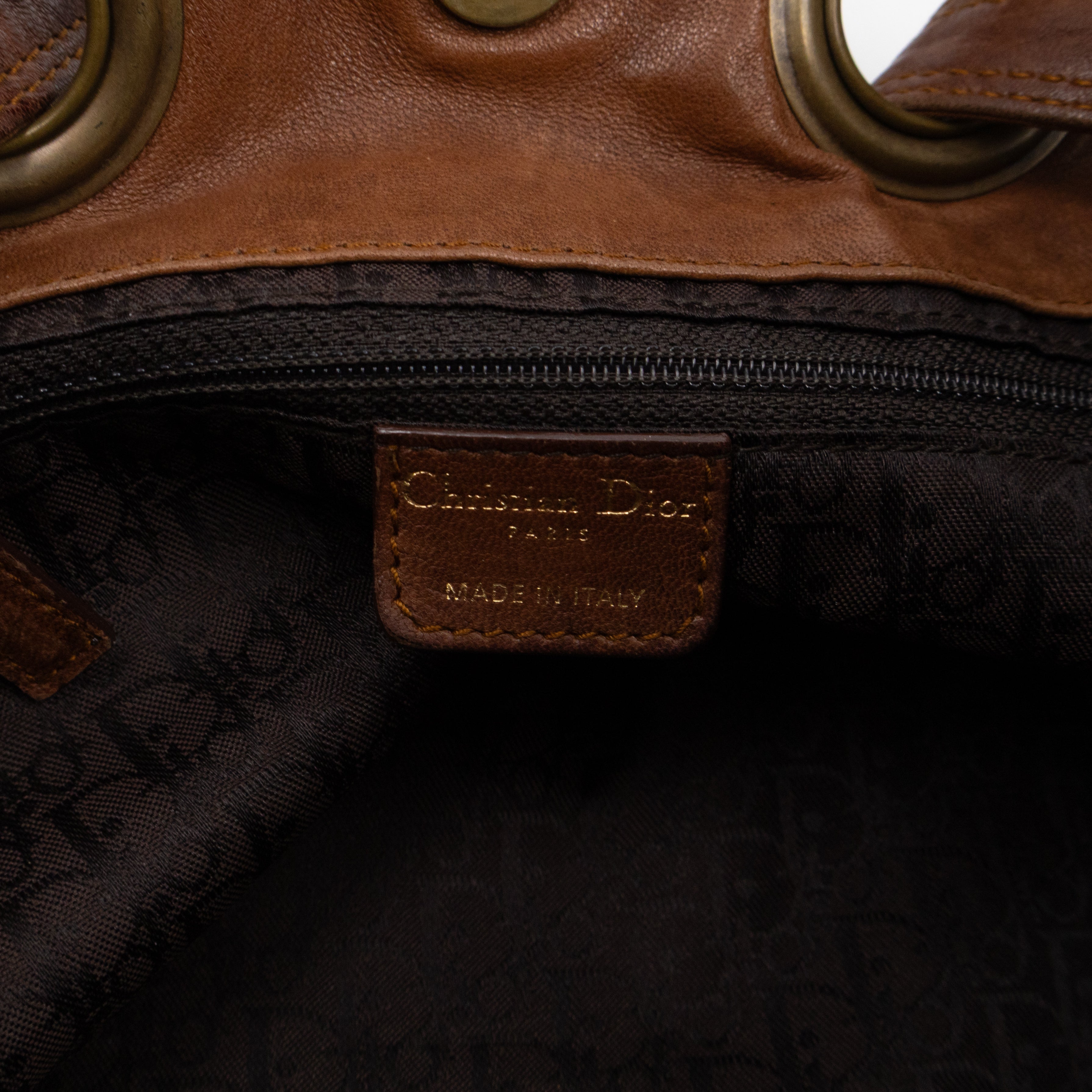 Cannage Quilted Shoulder Bag Brown Leather
