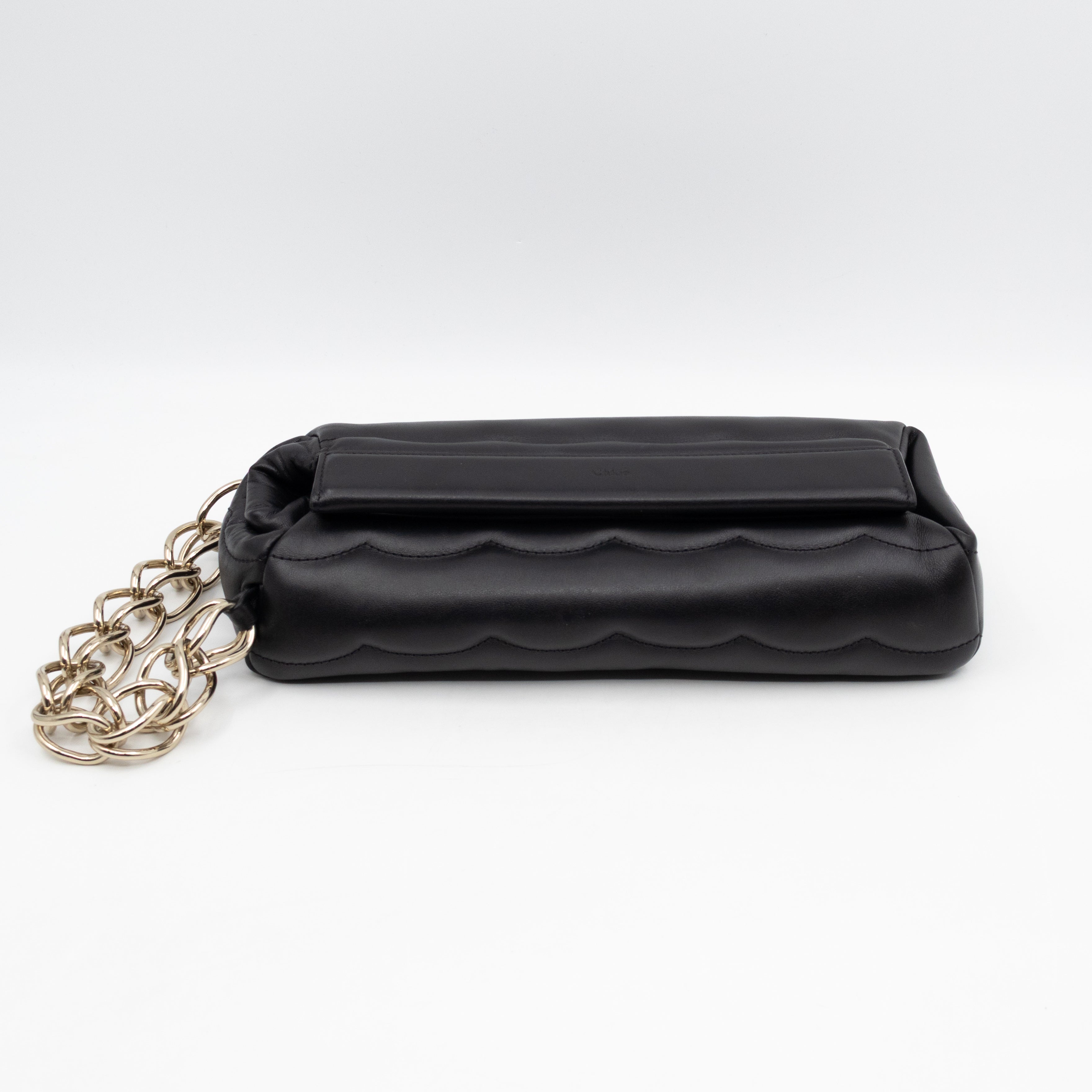 Juana Clutch Black Lamskin Leather Light Gold
