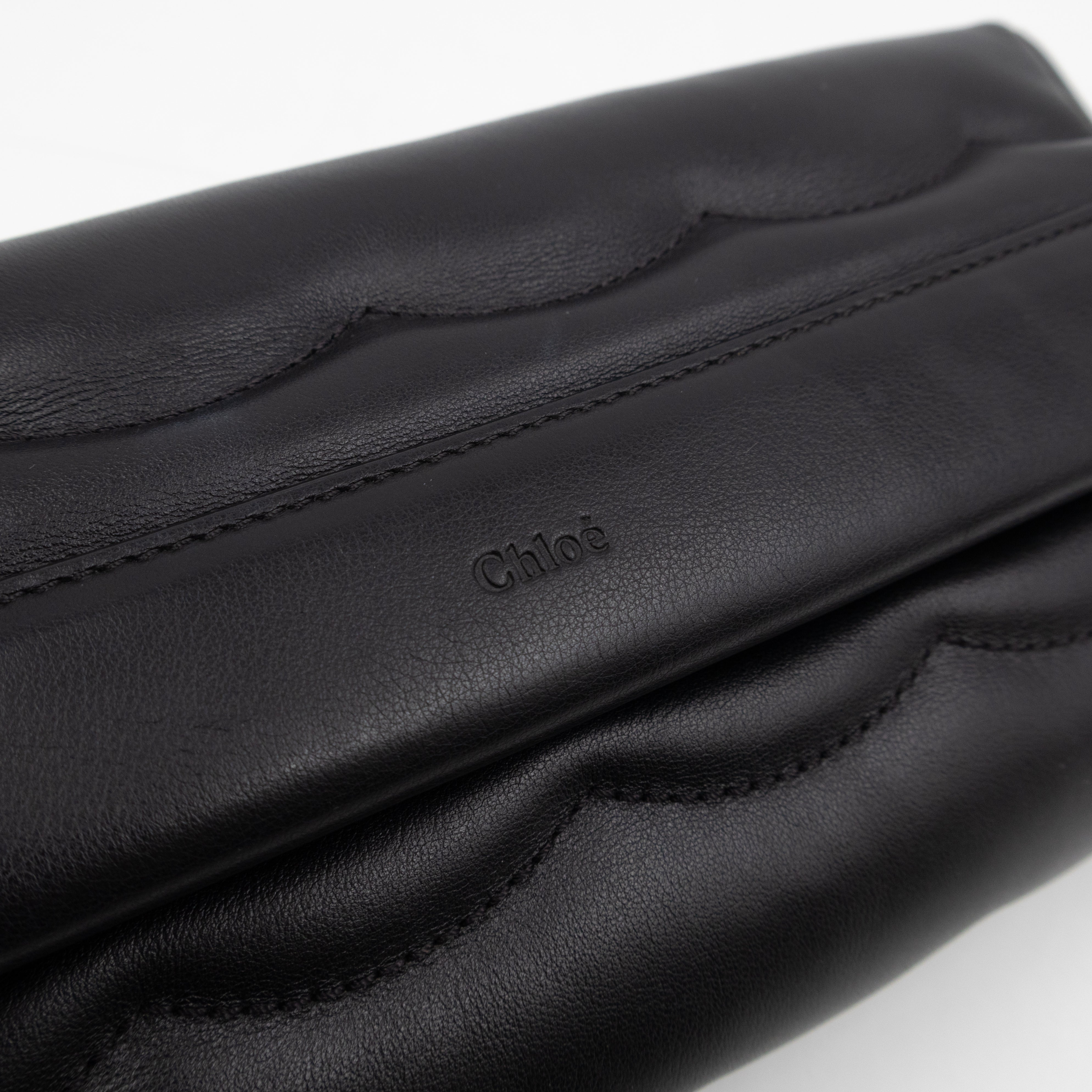 Juana Clutch Black Lamskin Leather Light Gold