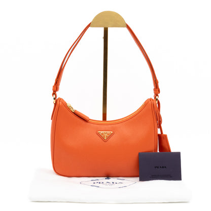 Mini Re-Edition Shoulder Bag Lux Arancio Saffiano Leather