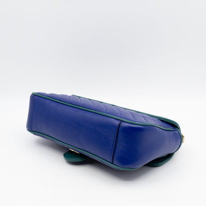 Torchon GG Marmont Medium Flap Bag Blue Diagonal Chevron Leather