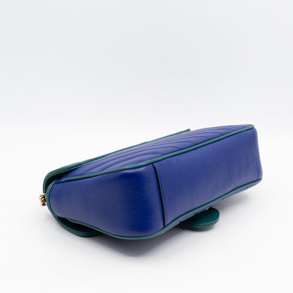 Torchon GG Marmont Medium Flap Bag Blue Diagonal Chevron Leather