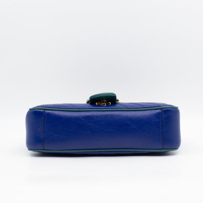 Torchon GG Marmont Medium Flap Bag Blue Diagonal Chevron Leather