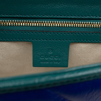 Torchon GG Marmont Medium Flap Bag Blue Diagonal Chevron Leather