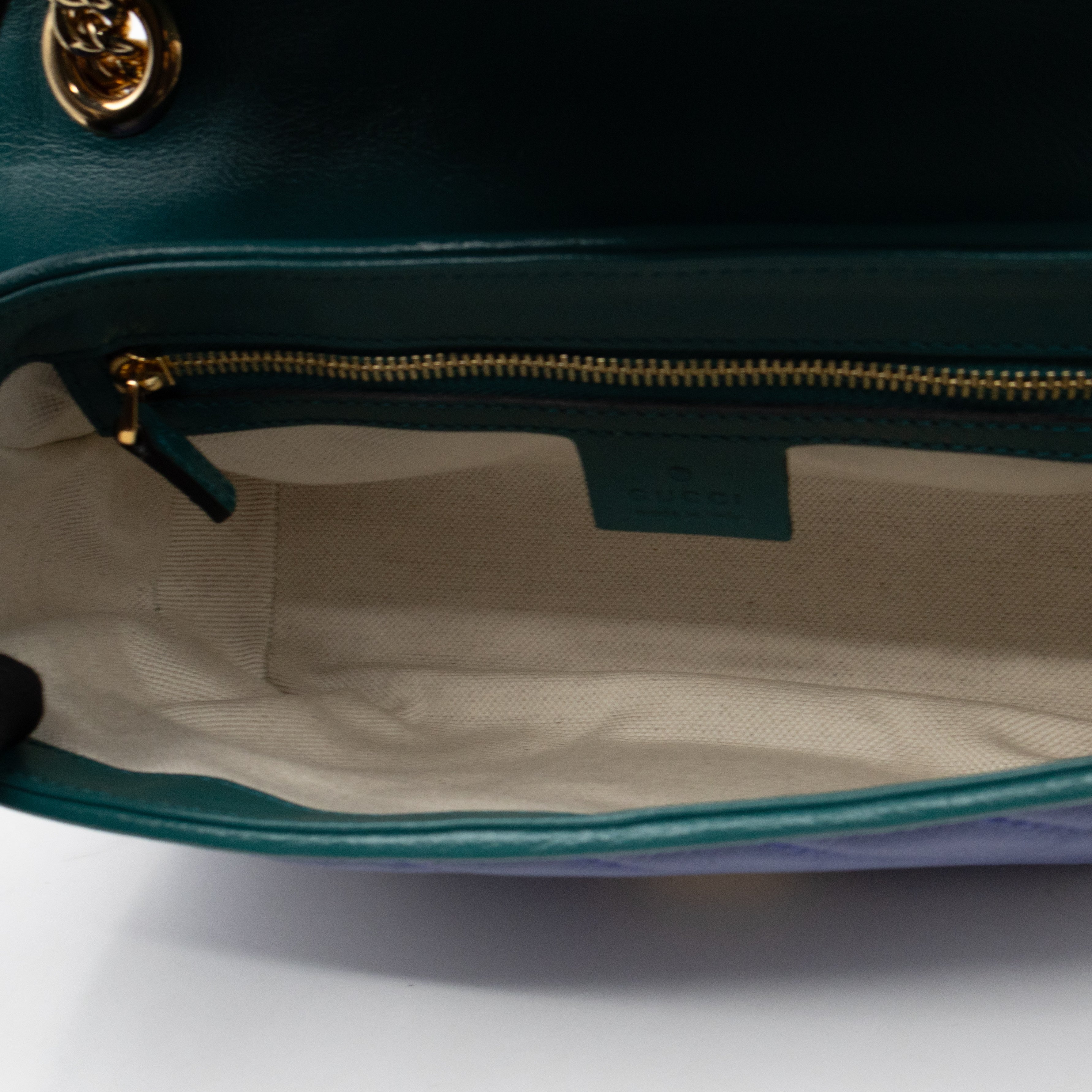 Torchon GG Marmont Medium Flap Bag Blue Diagonal Chevron Leather