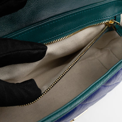 Torchon GG Marmont Medium Flap Bag Blue Diagonal Chevron Leather