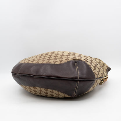 Bamboo Top Handle Hobo Bag GG Canvas Brown Leather