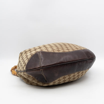 Bamboo Top Handle Hobo Bag GG Canvas Brown Leather