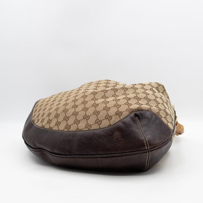 Bamboo Top Handle Hobo Bag GG Canvas Brown Leather