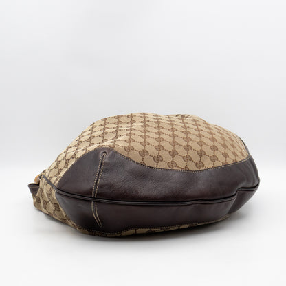 Bamboo Top Handle Hobo Bag GG Canvas Brown Leather