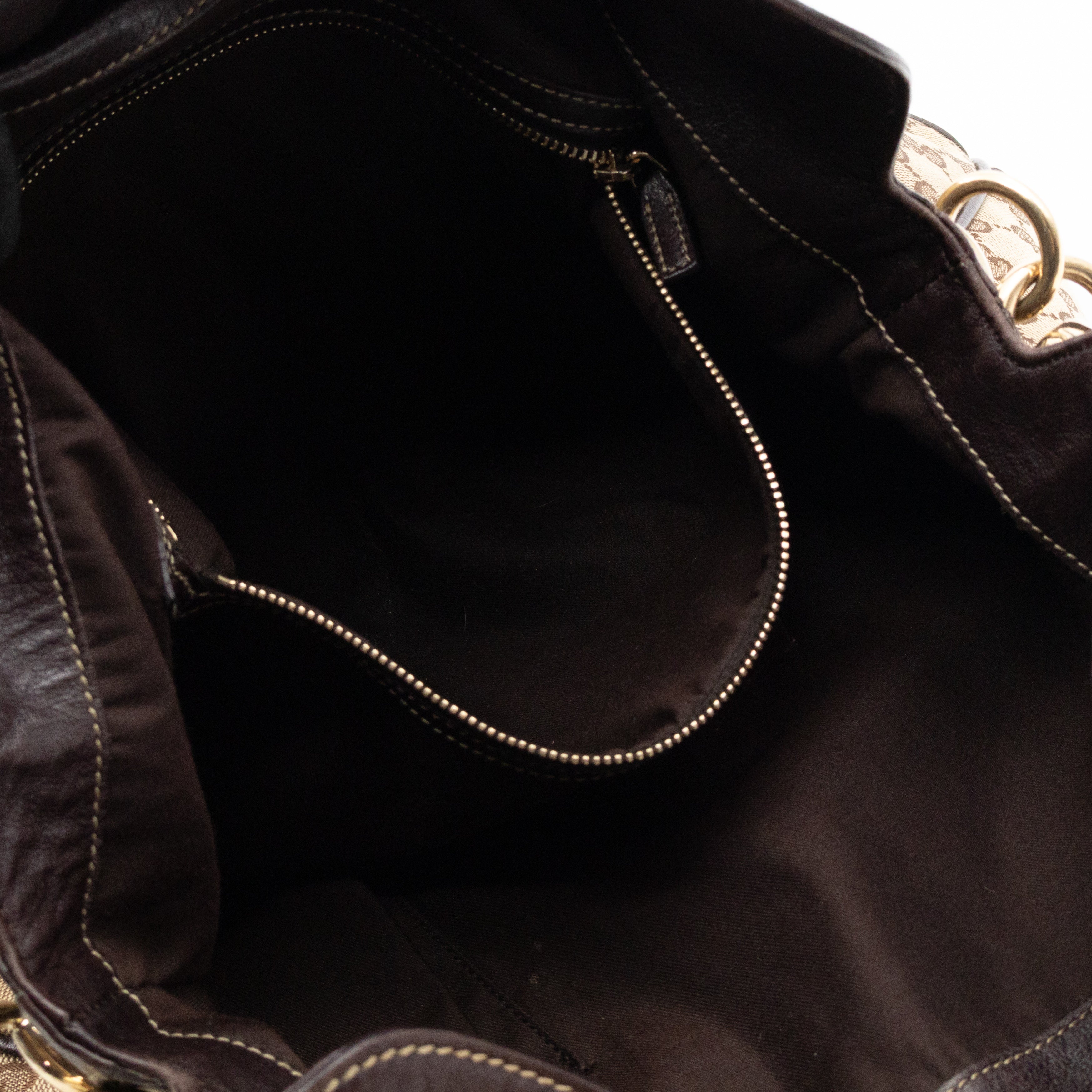 Bamboo Top Handle Hobo Bag GG Canvas Brown Leather