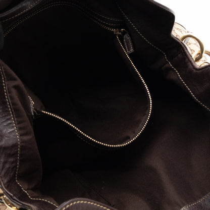 Bamboo Top Handle Hobo Bag GG Canvas Brown Leather