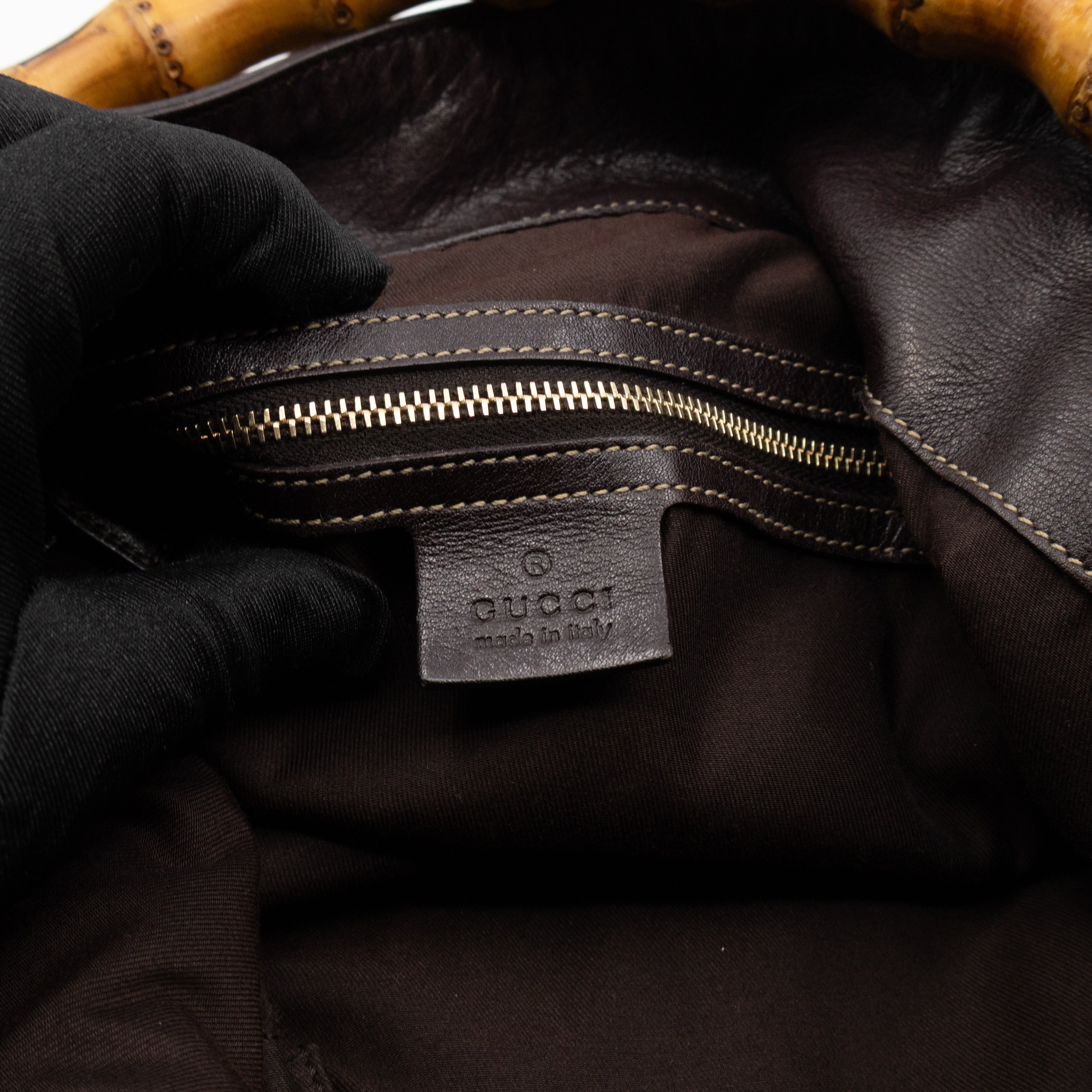 Bamboo Top Handle Hobo Bag GG Canvas Brown Leather