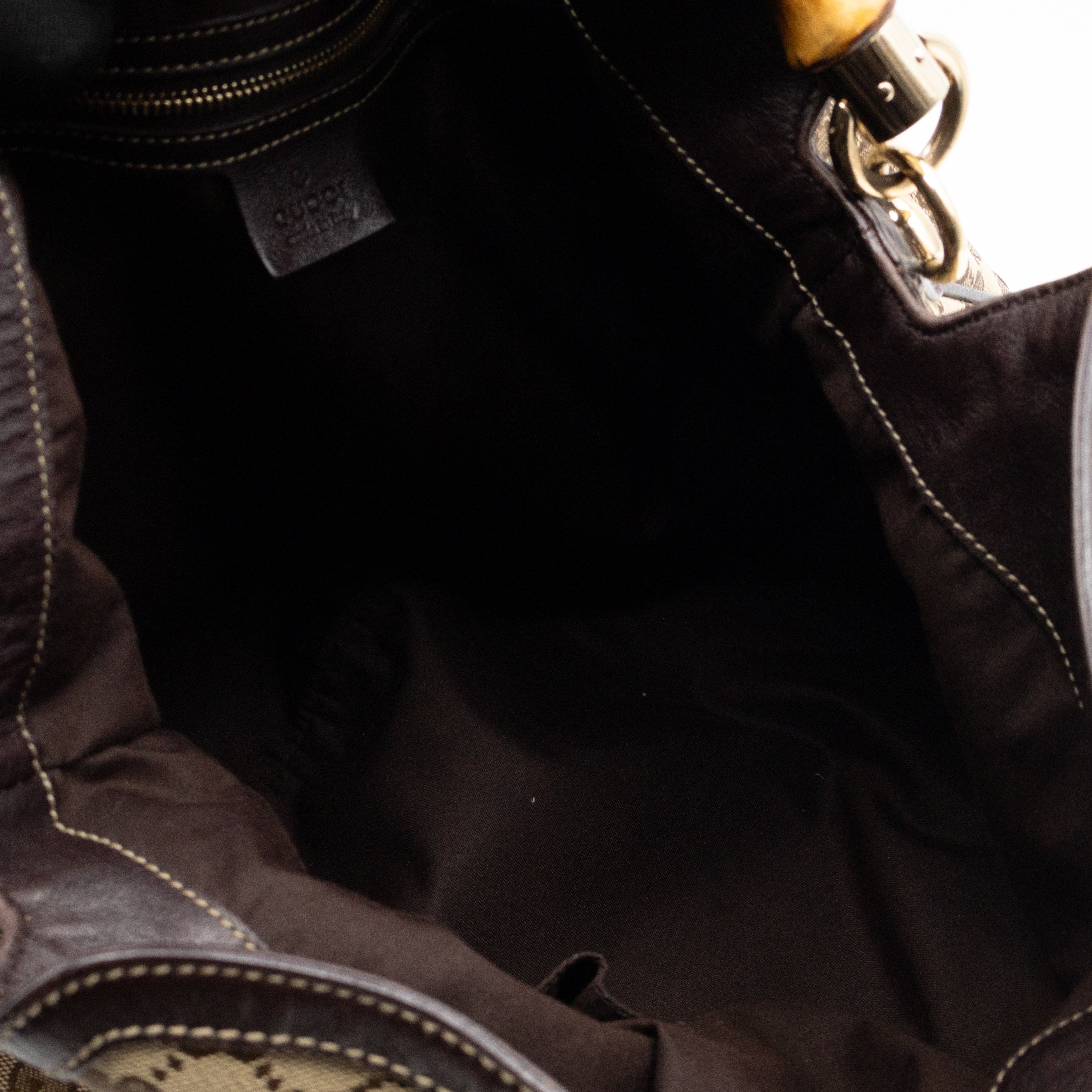 Bamboo Top Handle Hobo Bag GG Canvas Brown Leather