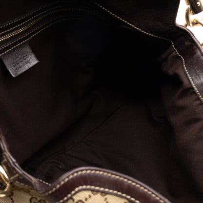 Bamboo Top Handle Hobo Bag GG Canvas Brown Leather