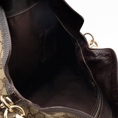 Bamboo Top Handle Hobo Bag GG Canvas Brown Leather