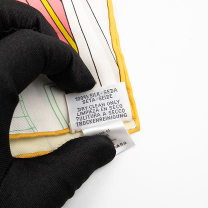 Silk Scarf 90 Mystere Au 24 Rose Bonbon & Jaune