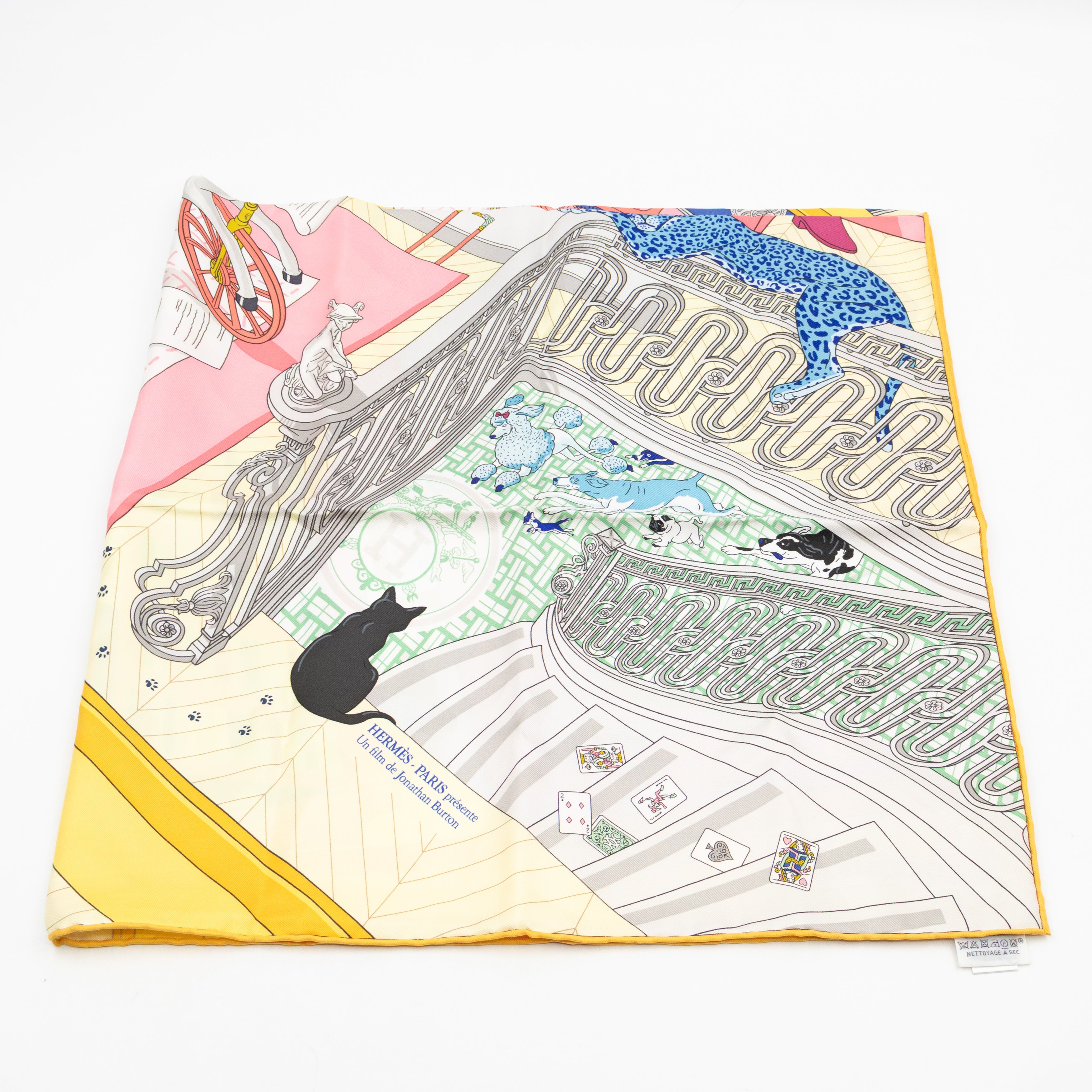 Silk Scarf 90 Mystere Au 24 Rose Bonbon & Jaune