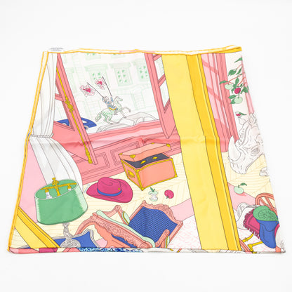 Silk Scarf 90 Mystere Au 24 Rose Bonbon & Jaune