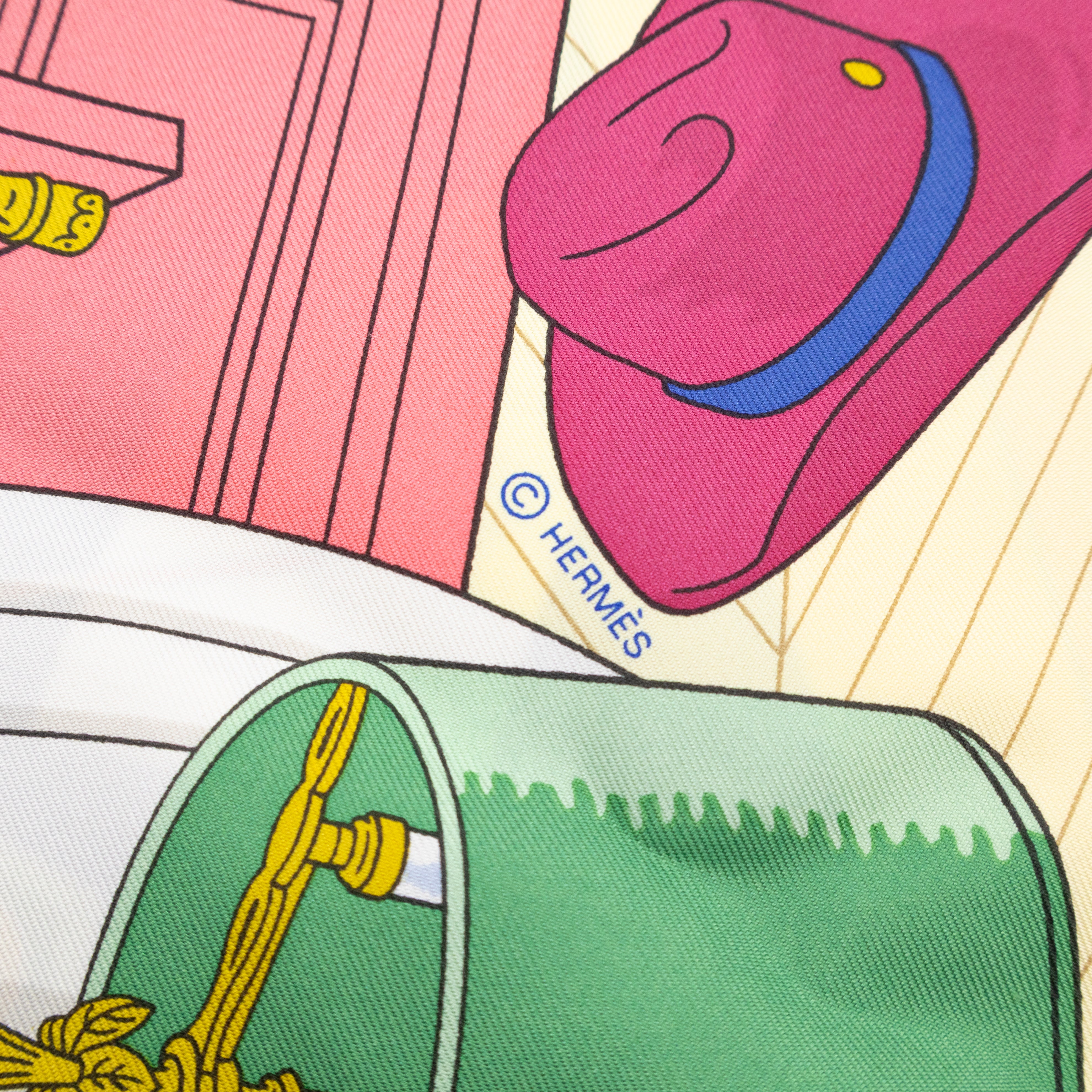 Silk Scarf 90 Mystere Au 24 Rose Bonbon & Jaune