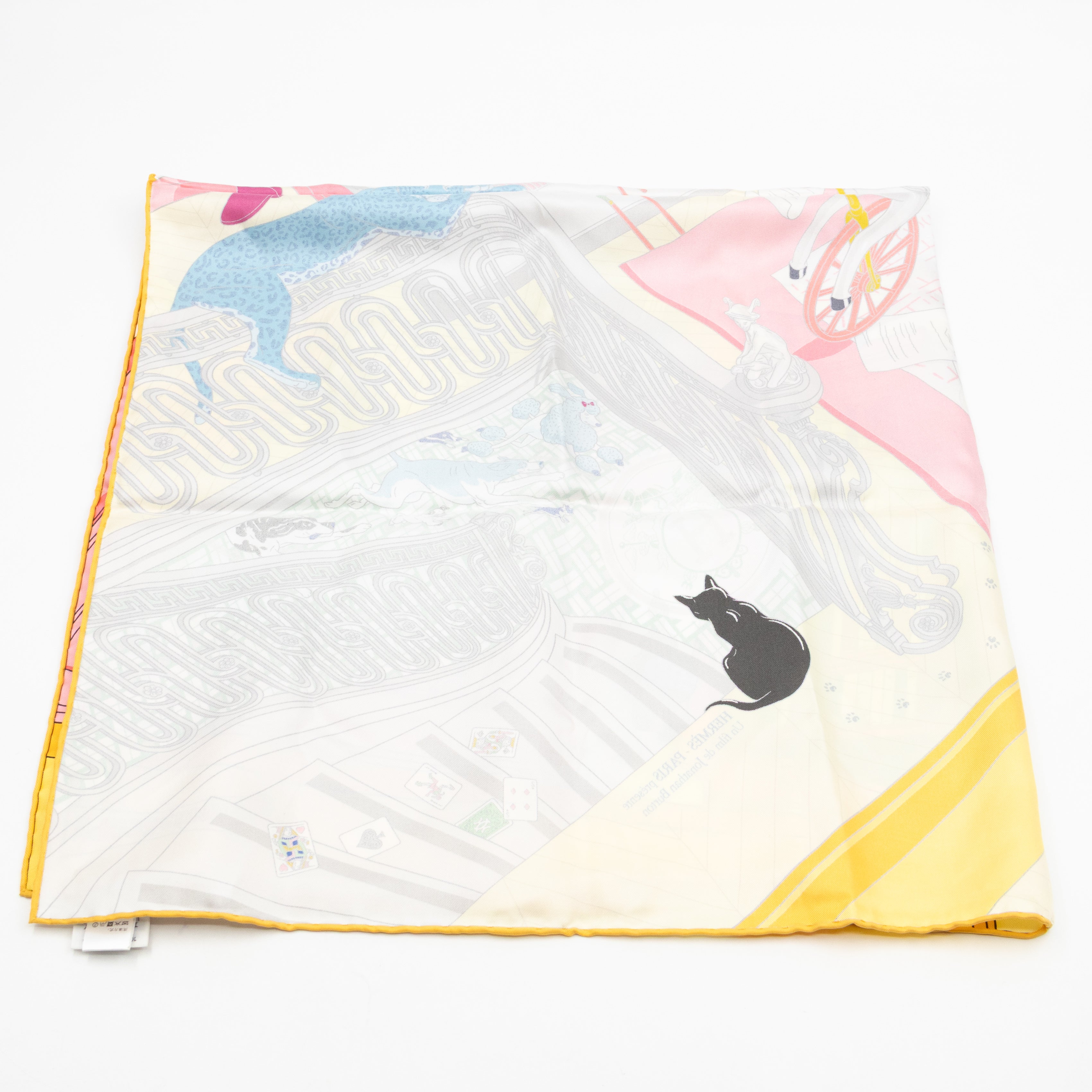 Silk Scarf 90 Mystere Au 24 Rose Bonbon & Jaune