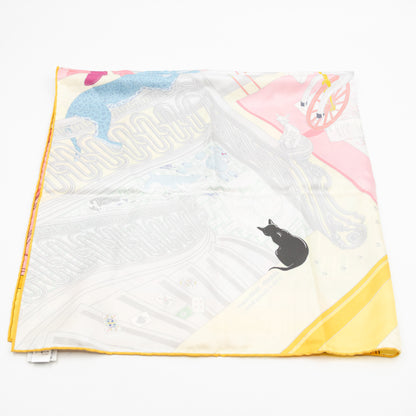 Silk Scarf 90 Mystere Au 24 Rose Bonbon & Jaune