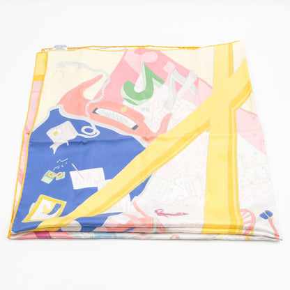 Silk Scarf 90 Mystere Au 24 Rose Bonbon & Jaune