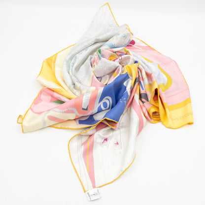 Silk Scarf 90 Mystere Au 24 Rose Bonbon & Jaune