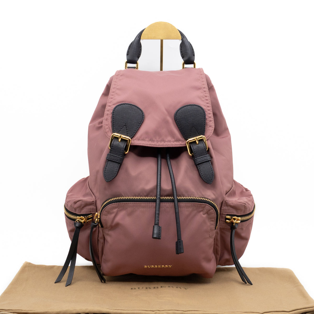Burberry Pink Mini Backpack with Black Trim and Gold Hardware Burberry Rucksack Medium Backpack Pink Nylon Black Leather  main image 2