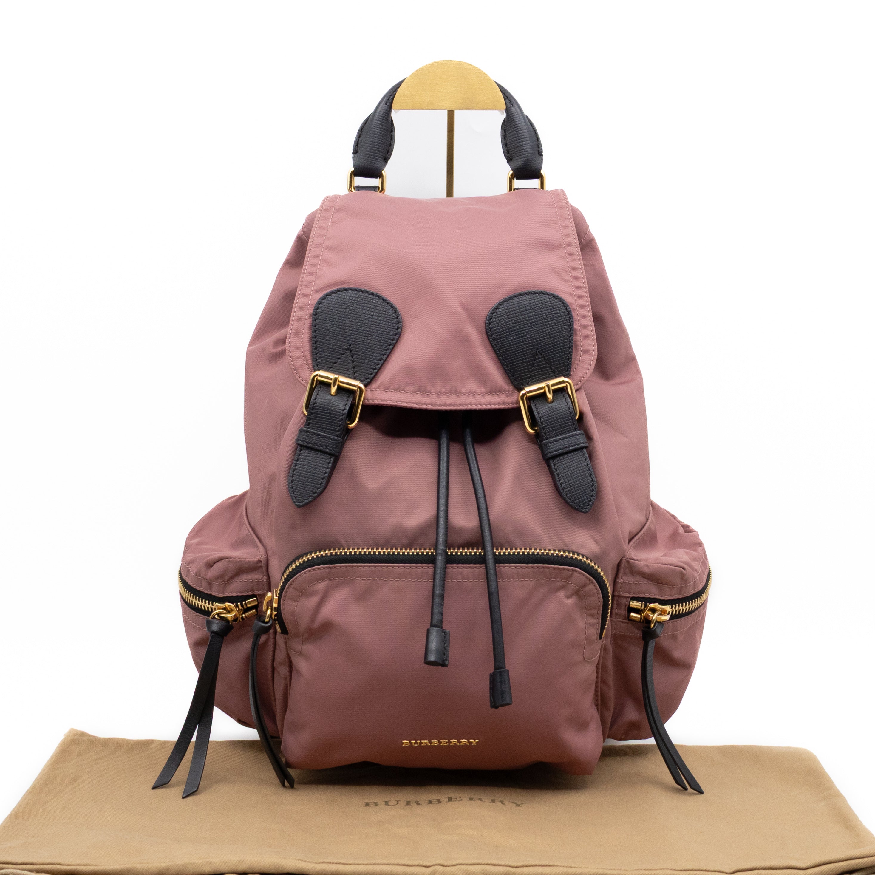 Rucksack Medium Backpack Pink Nylon Black Leather