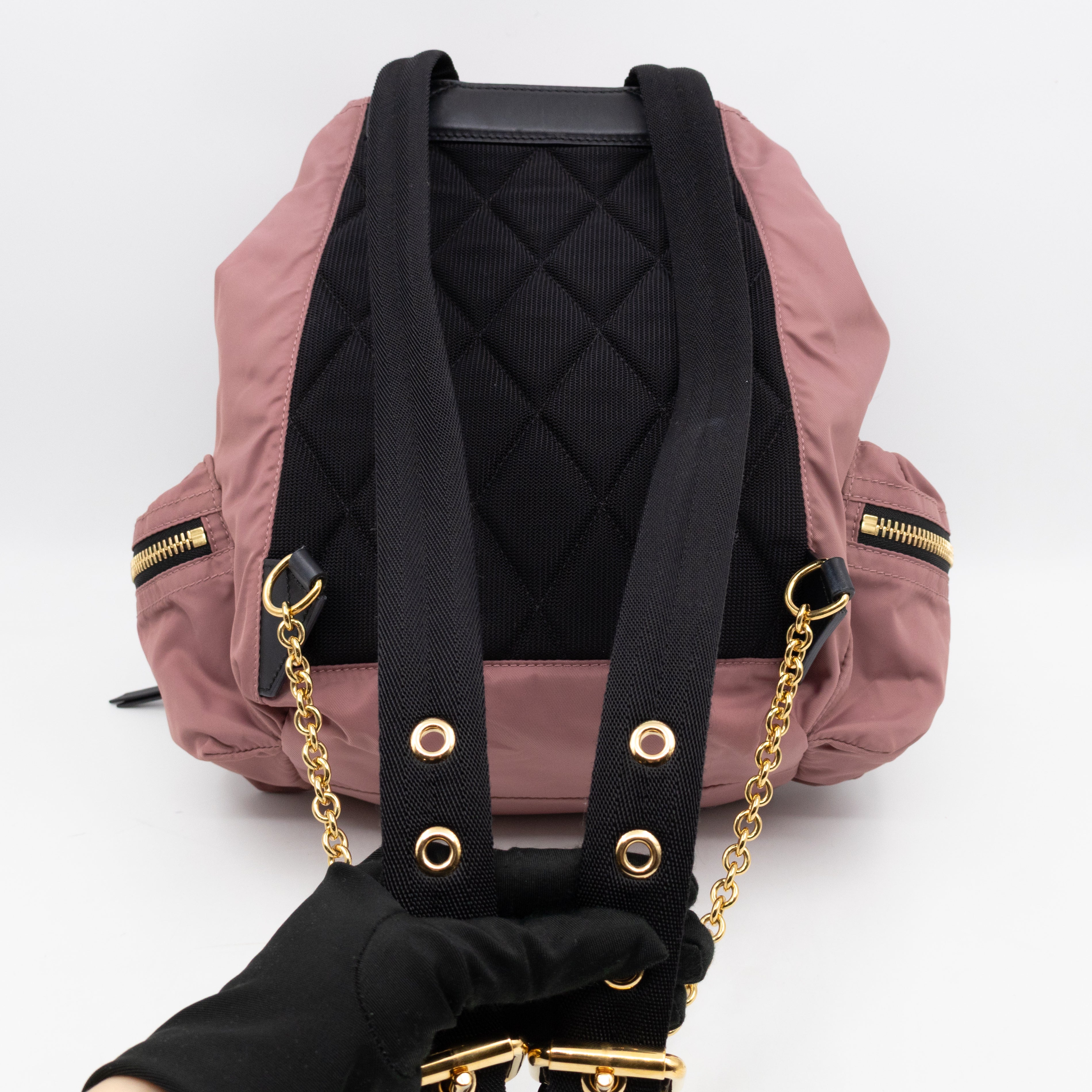 Rucksack Medium Backpack Pink Nylon Black Leather