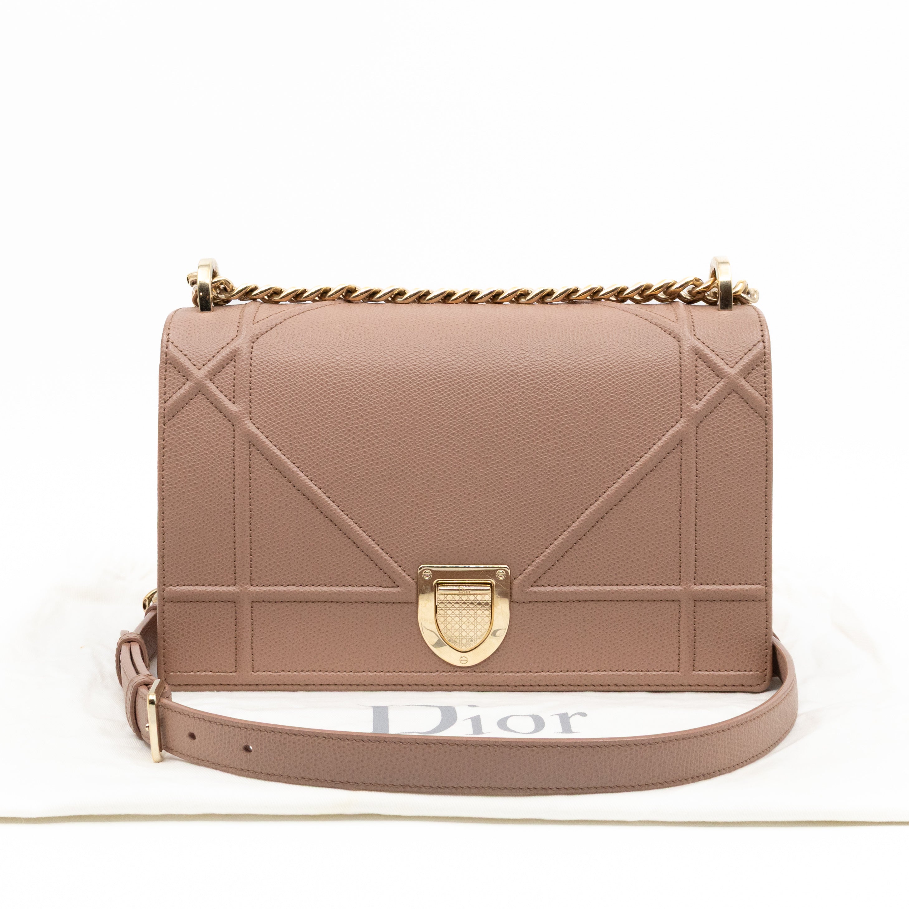 Diorama Medium Flap Bag Beige Leather