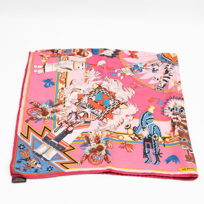 Silk Scarf 90 Kachinas Pink