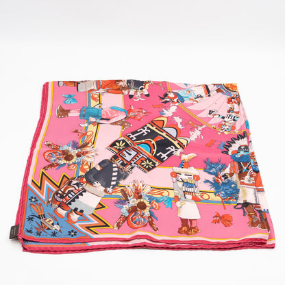 Silk Scarf 90 Kachinas Pink