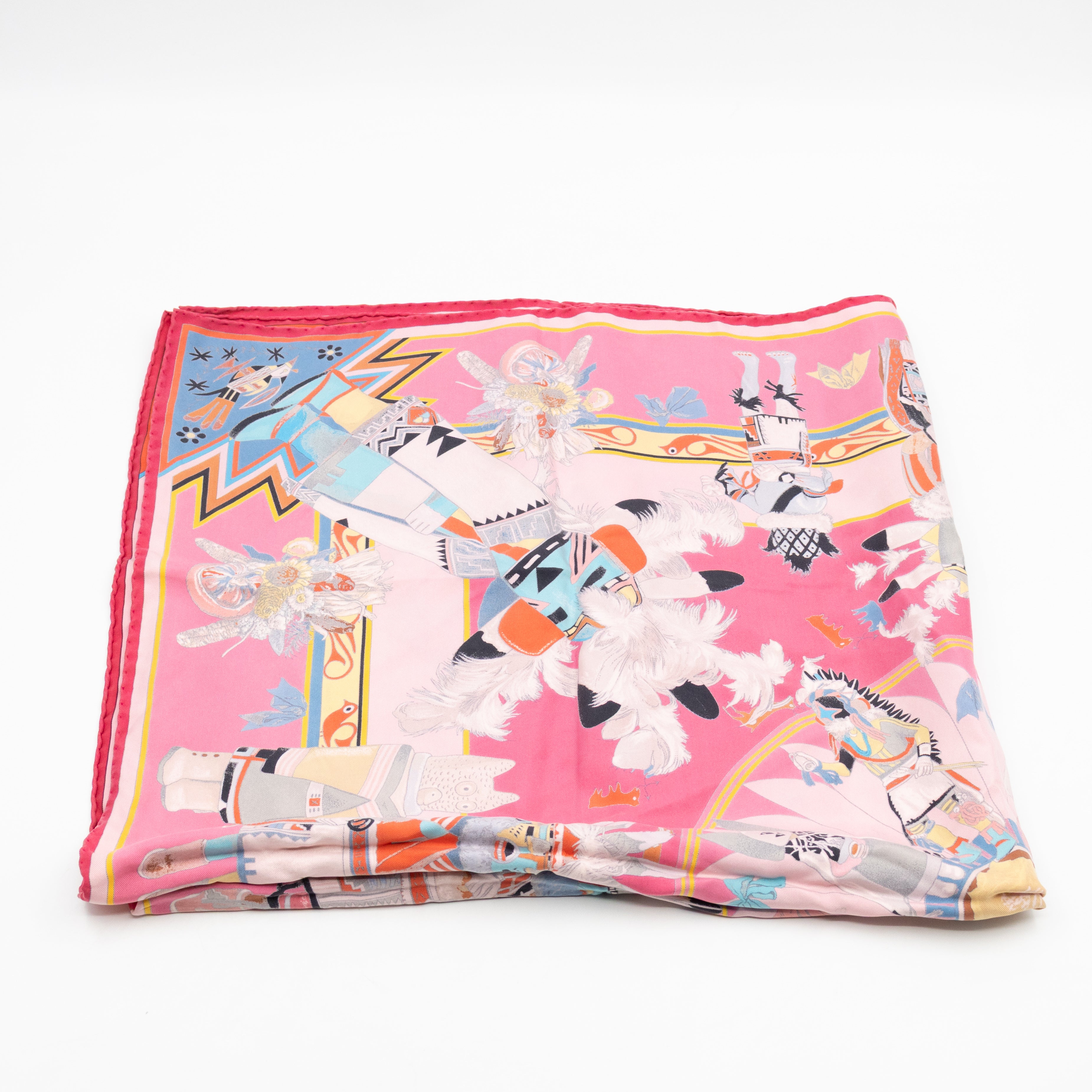 Silk Scarf 90 Kachinas Pink