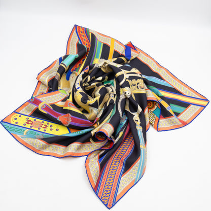 Silk Scarf 90 Concours D Etriers Black & Multicolor