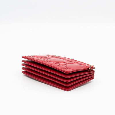 Lady Dior Jasmine Card Holder Red Patent Leather