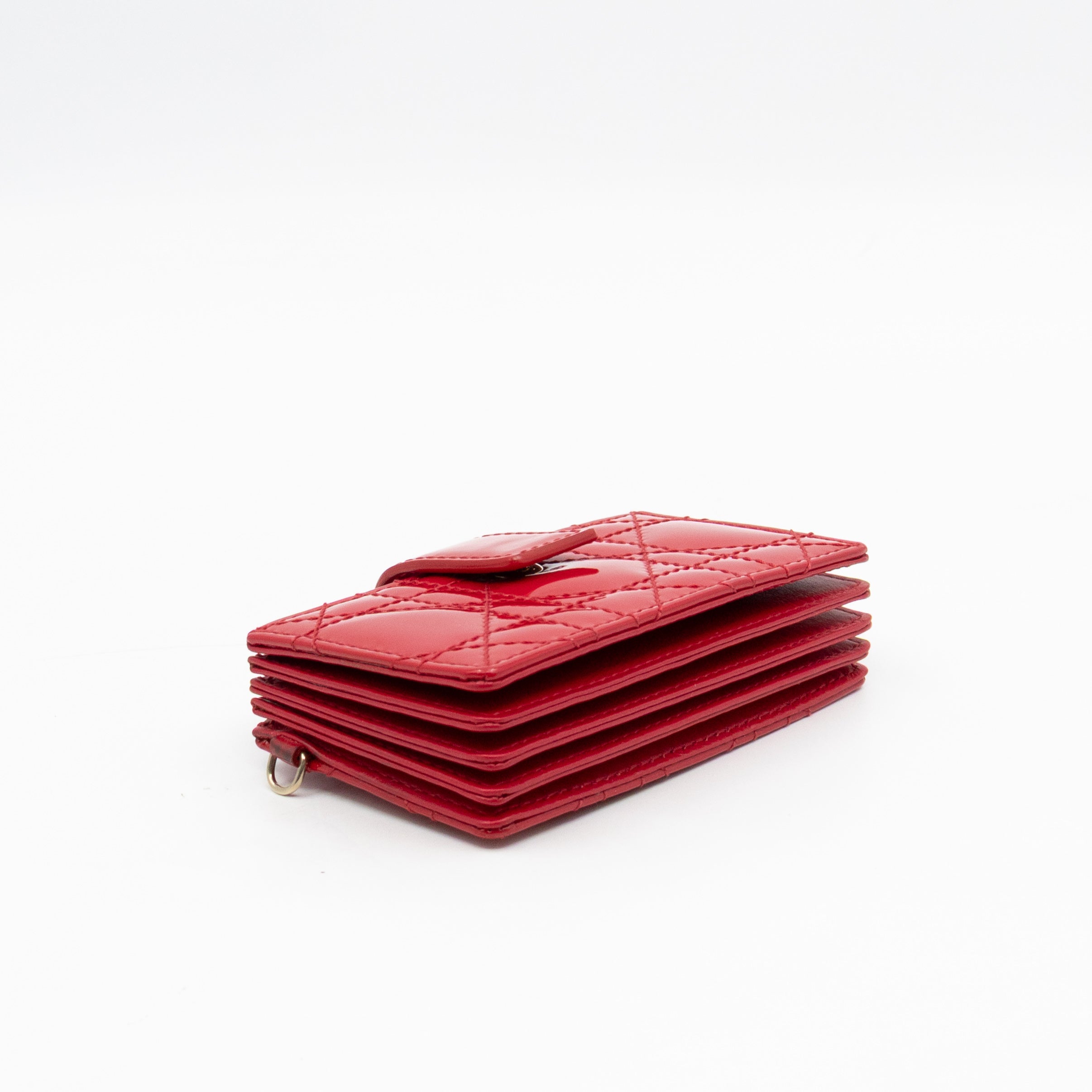 Christian Dior Lady Dior Jasmine Card Holder Red Patent Leather