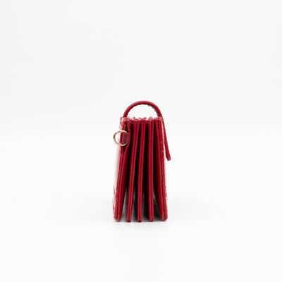 Lady Dior Jasmine Card Holder Red Patent Leather