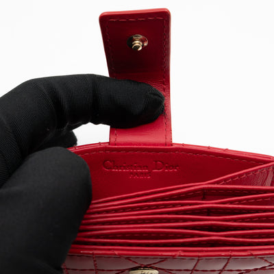 Lady Dior Jasmine Card Holder Red Patent Leather