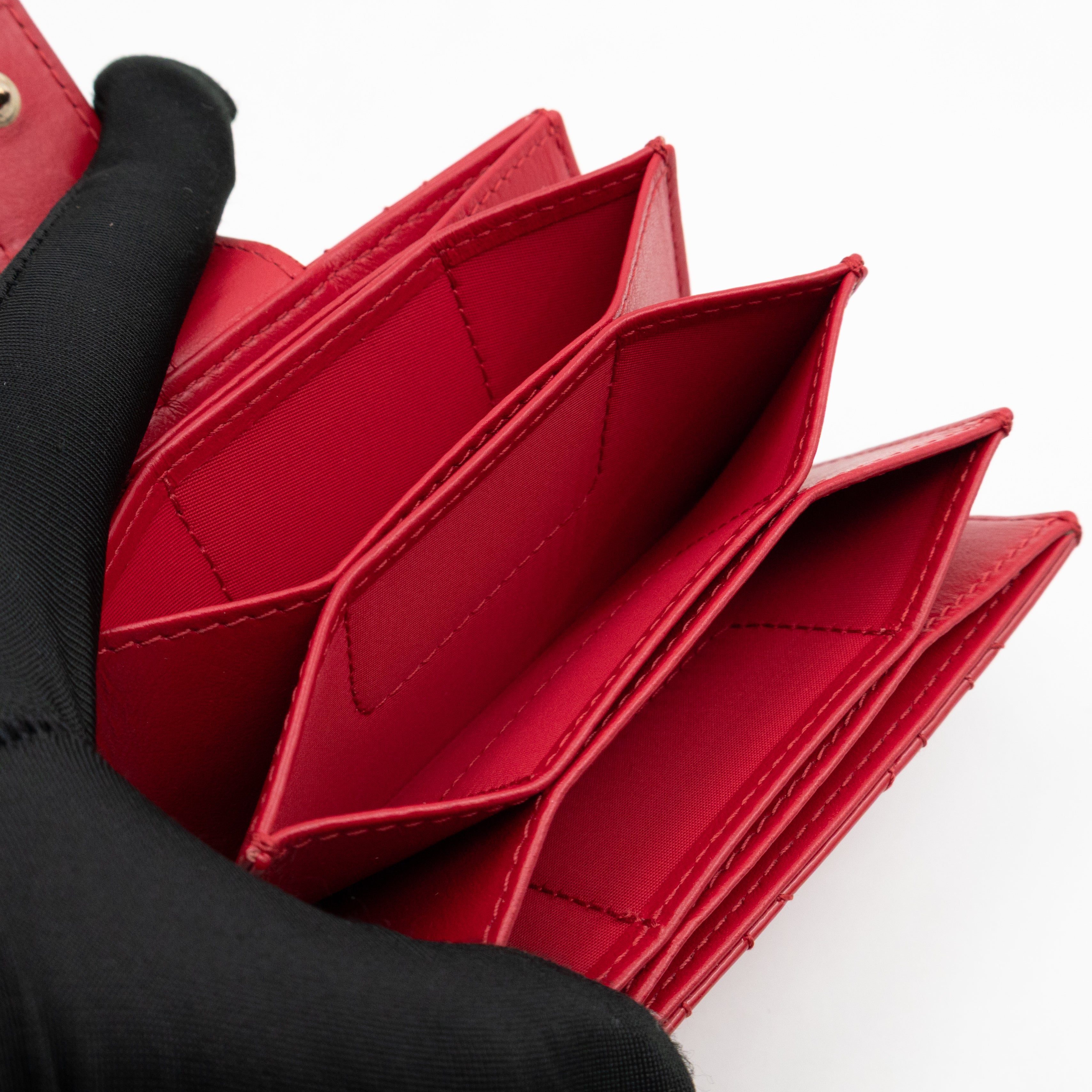 Lady Dior Jasmine Card Holder Red Patent Leather