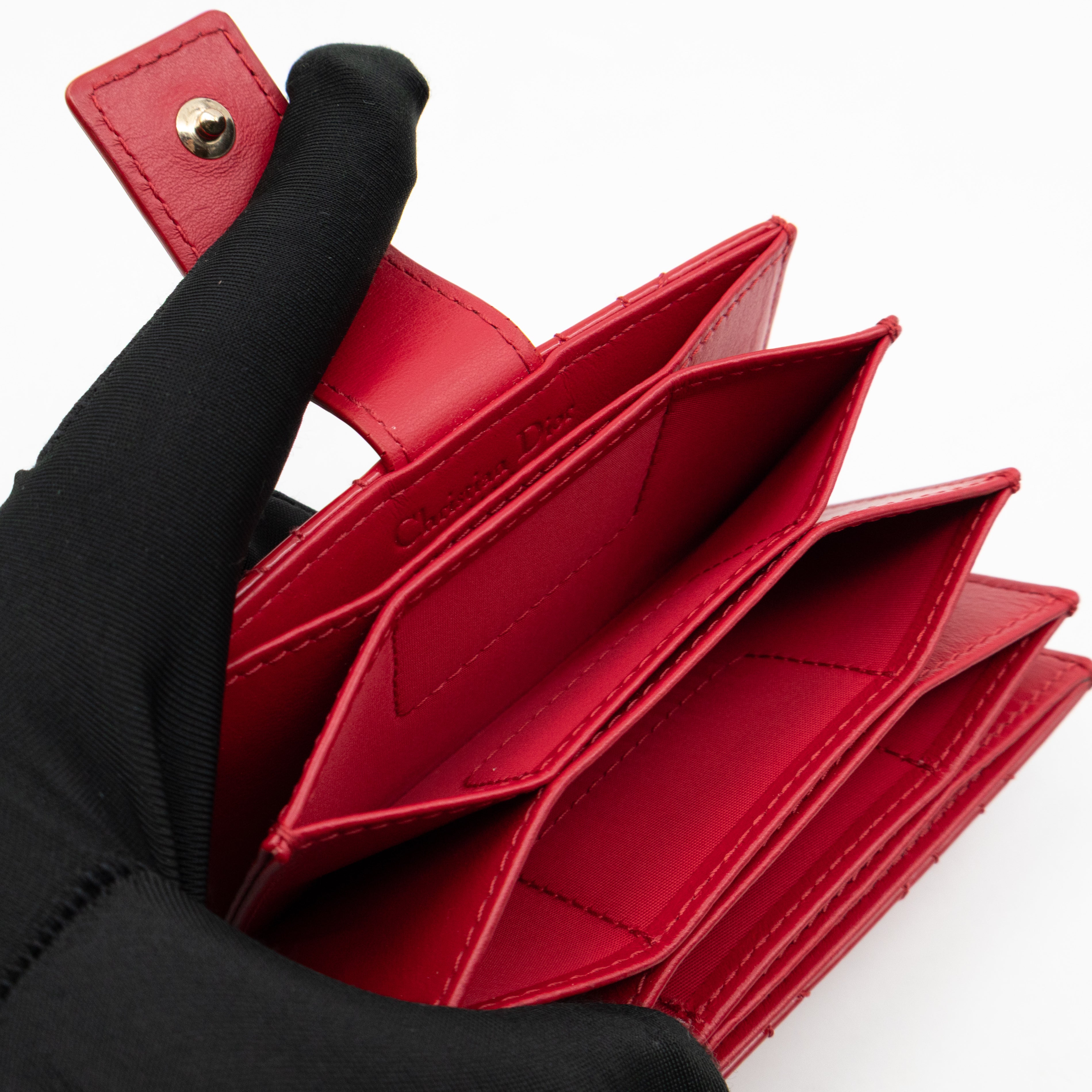 Lady Dior Jasmine Card Holder Red Patent Leather