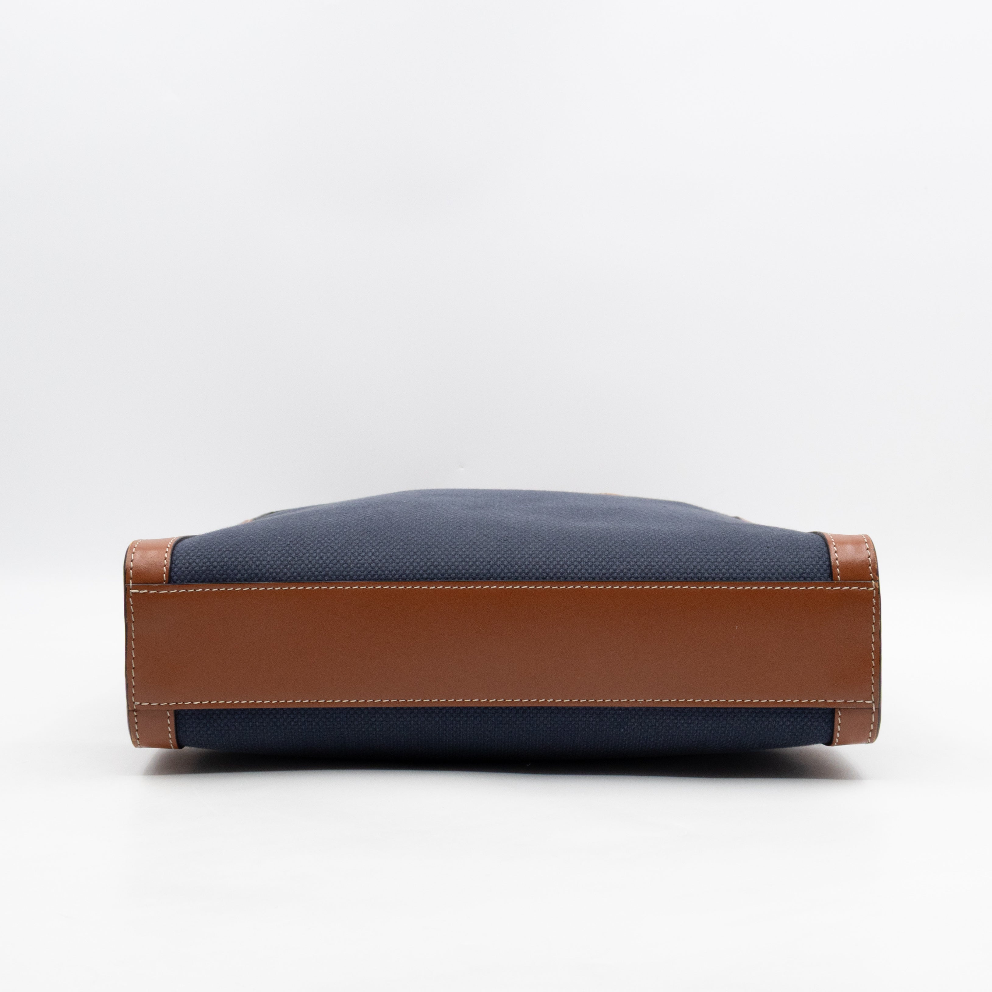 Small Vertical Cabas Navy Blue Canvas & Brown Leather