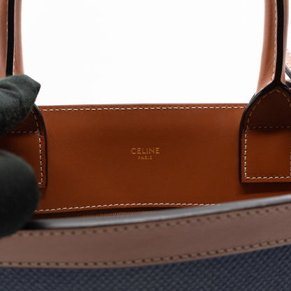 Small Vertical Cabas Navy Blue Canvas & Brown Leather