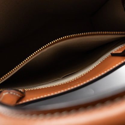 Small Vertical Cabas Navy Blue Canvas & Brown Leather