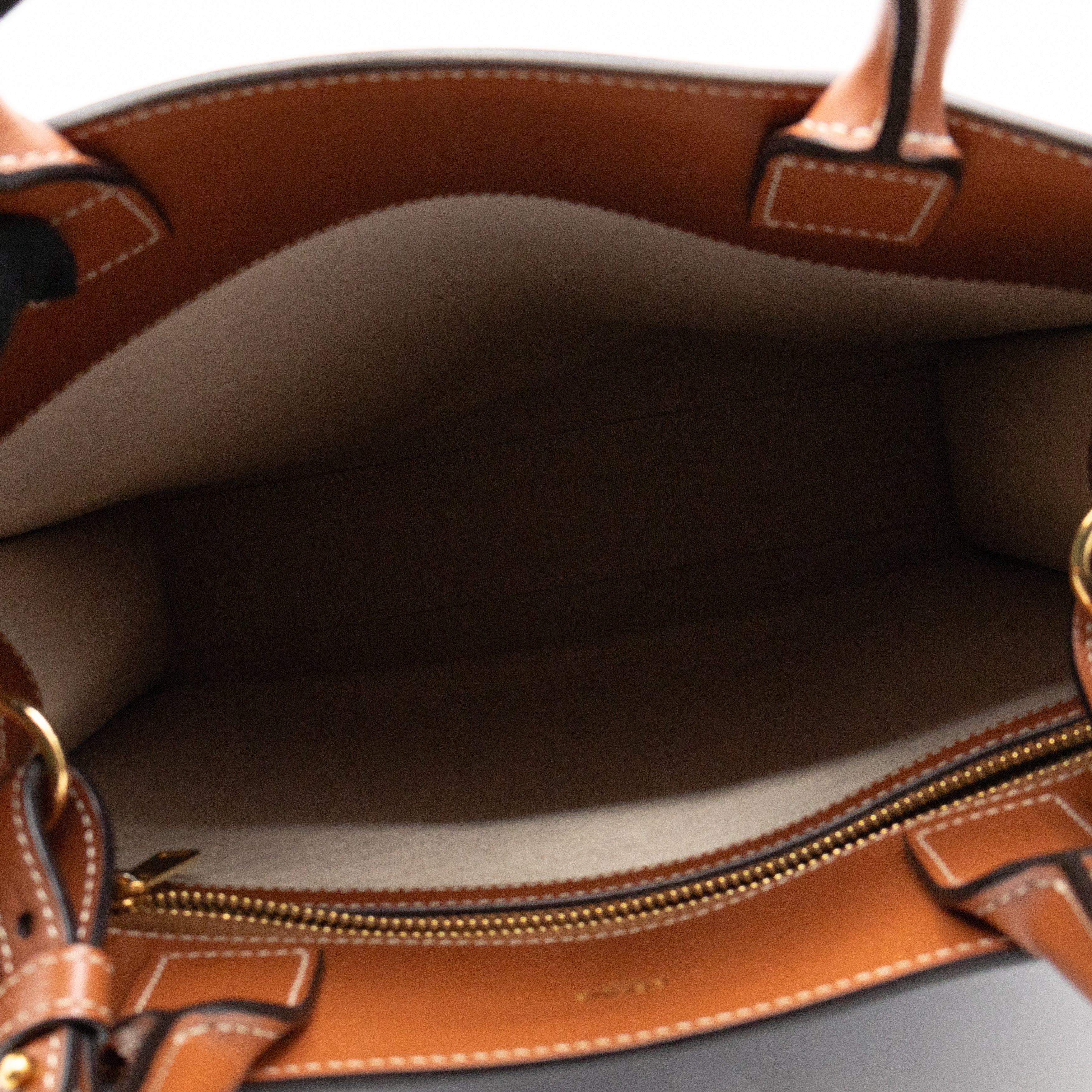 Small Vertical Cabas Navy Blue Canvas & Brown Leather