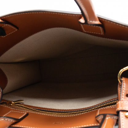 Small Vertical Cabas Navy Blue Canvas & Brown Leather